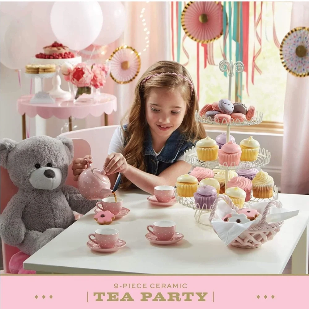 FAO Schwarz Gray Polka Dot Ceramic Tea Party Set - Picture 5 of 7